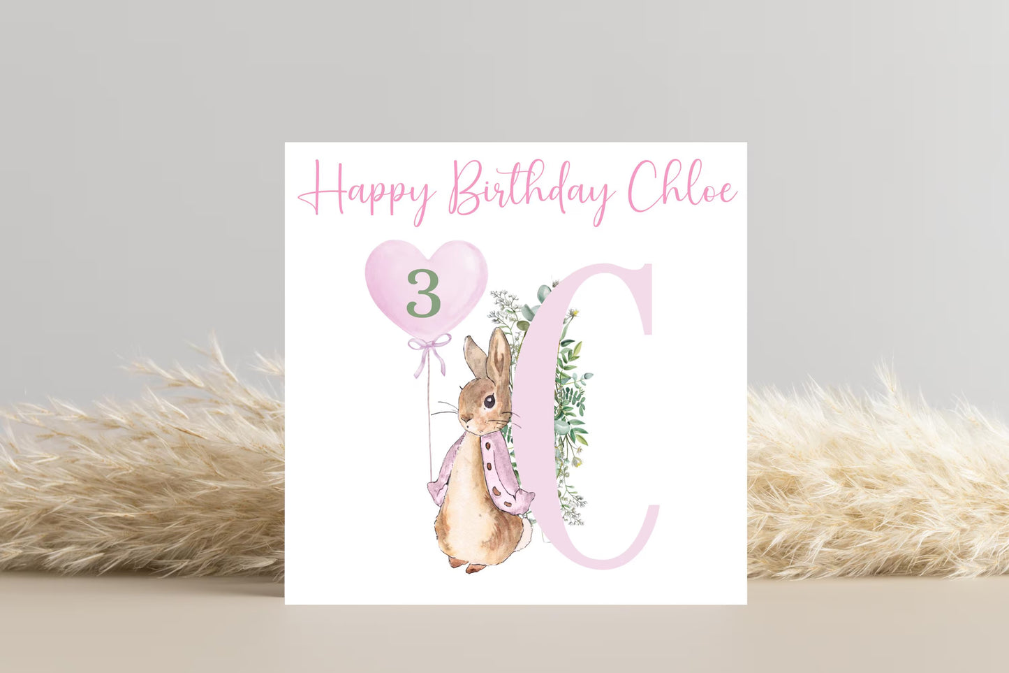 Personalised Peter Rabbit Pink Birthday Card