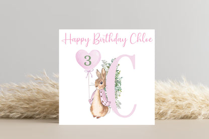 Personalised Peter Rabbit Pink Birthday Card