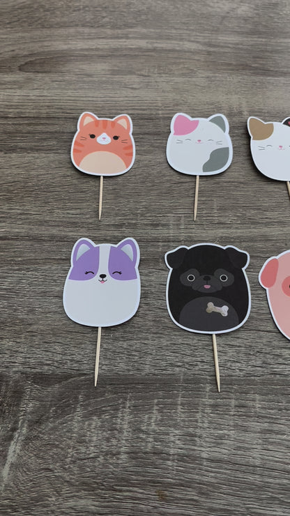 Set of 8 cat and dog mix Squishmallows CupCake Toppers