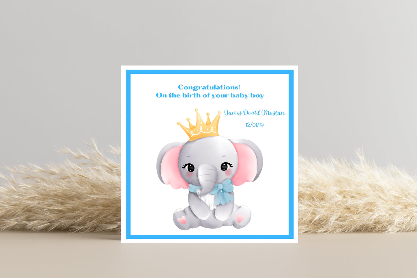 Congratulations Card for Baby Boy/Girl | Elephant Design | Personalised