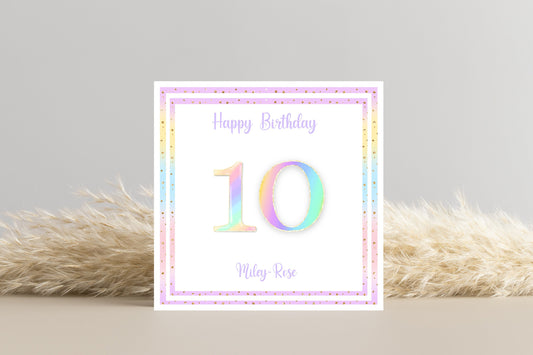 Personalized Rainbow Effect Pastel Coloured Number Birthday Card