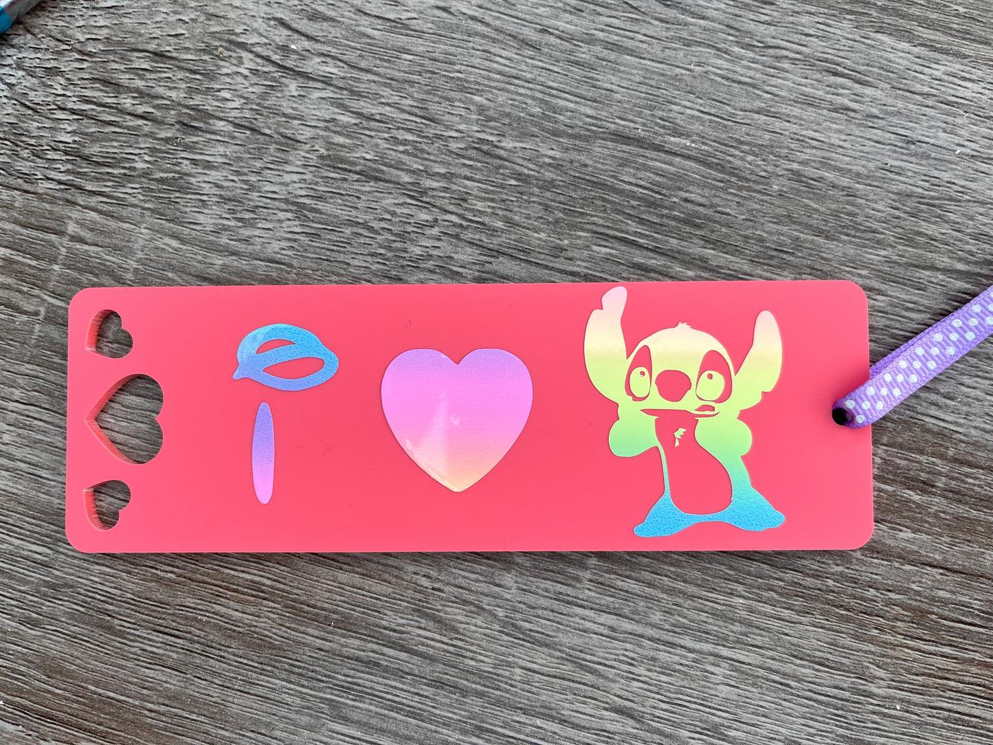 Personalised Stitch Bookmark I Love Stitch Acrylic Bookmark. Raspberry Colour