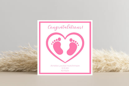 Personalised Congratulations Card for Baby Boy/Girl | Custom Name, Date & Time of Birth