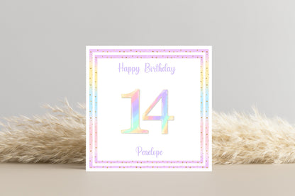 Personalized Rainbow Effect Pastel Coloured Number Birthday Card