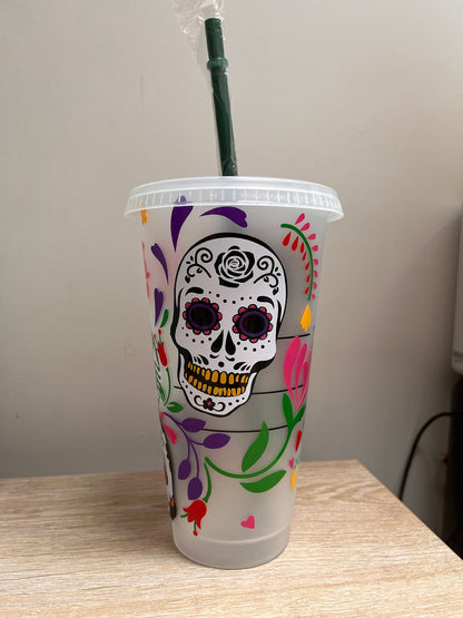 Sugar Skull Reusable Cold Cup - Day of the Dead, Skulls, Halloween