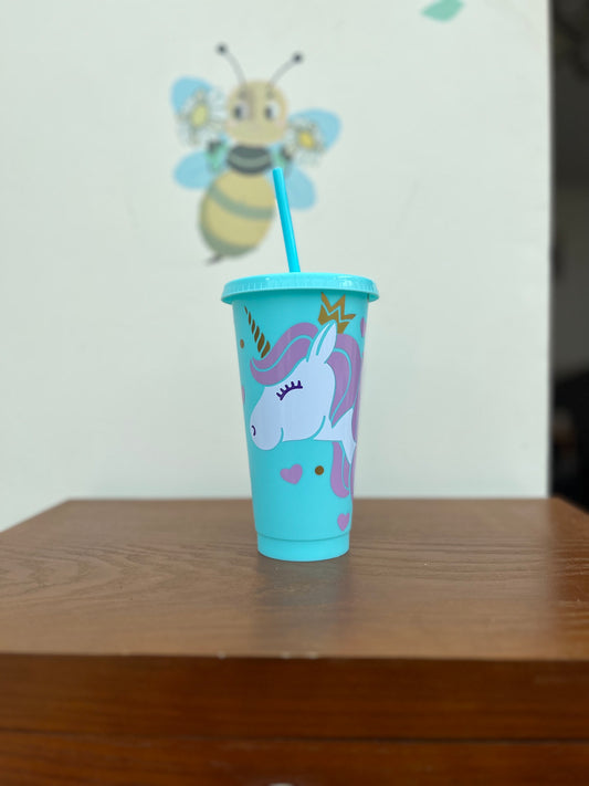 Unicorn Reusable Blue Cold Cup - Personalise with any name