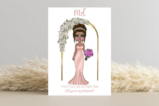 Will You Be My Bridesmaid? Custom Proposal Card Dusky Pink Dress