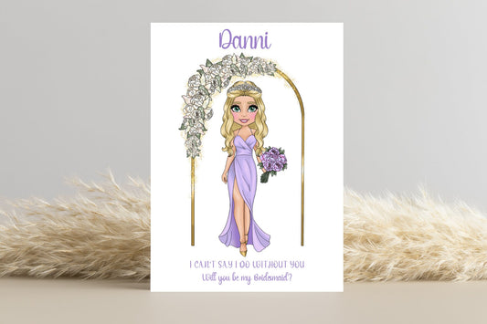 Will You Be My Bridesmaid? Custom Proposal Card Lilac Dress