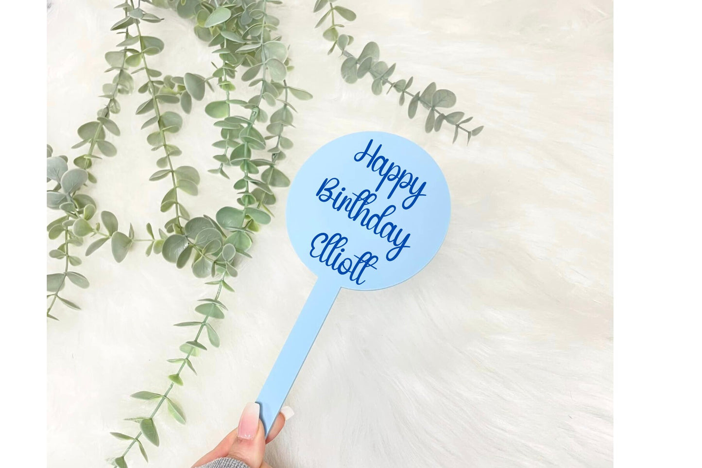 Personalised Baby Blue Acrylic Birthday Cake Topper with Name