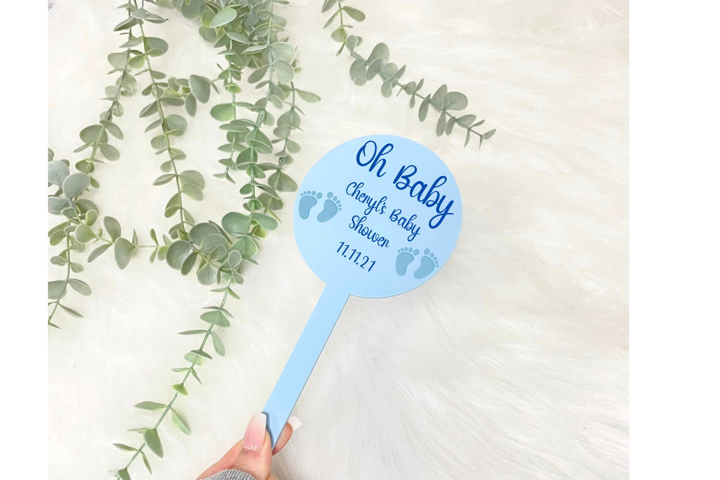 Custom Blue 'Oh Baby' Baby Shower Cake Topper - Personalised Acrylic Name and Shower Date