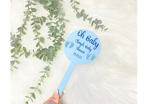 Custom Blue 'Oh Baby' Baby Shower Cake Topper - Personalised Acrylic Name and Shower Date