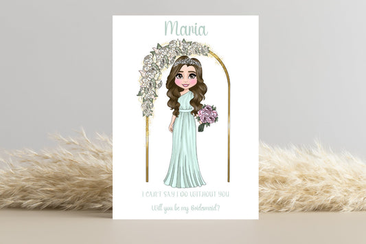 Will You Be My Bridesmaid? Custom Proposal Card Mint Green Dress