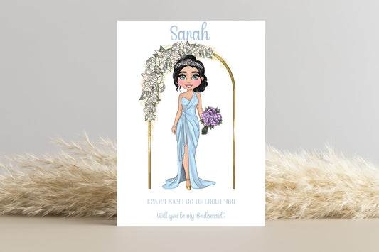 Will You Be My Bridesmaid? Custom Proposal Card Blue Dress