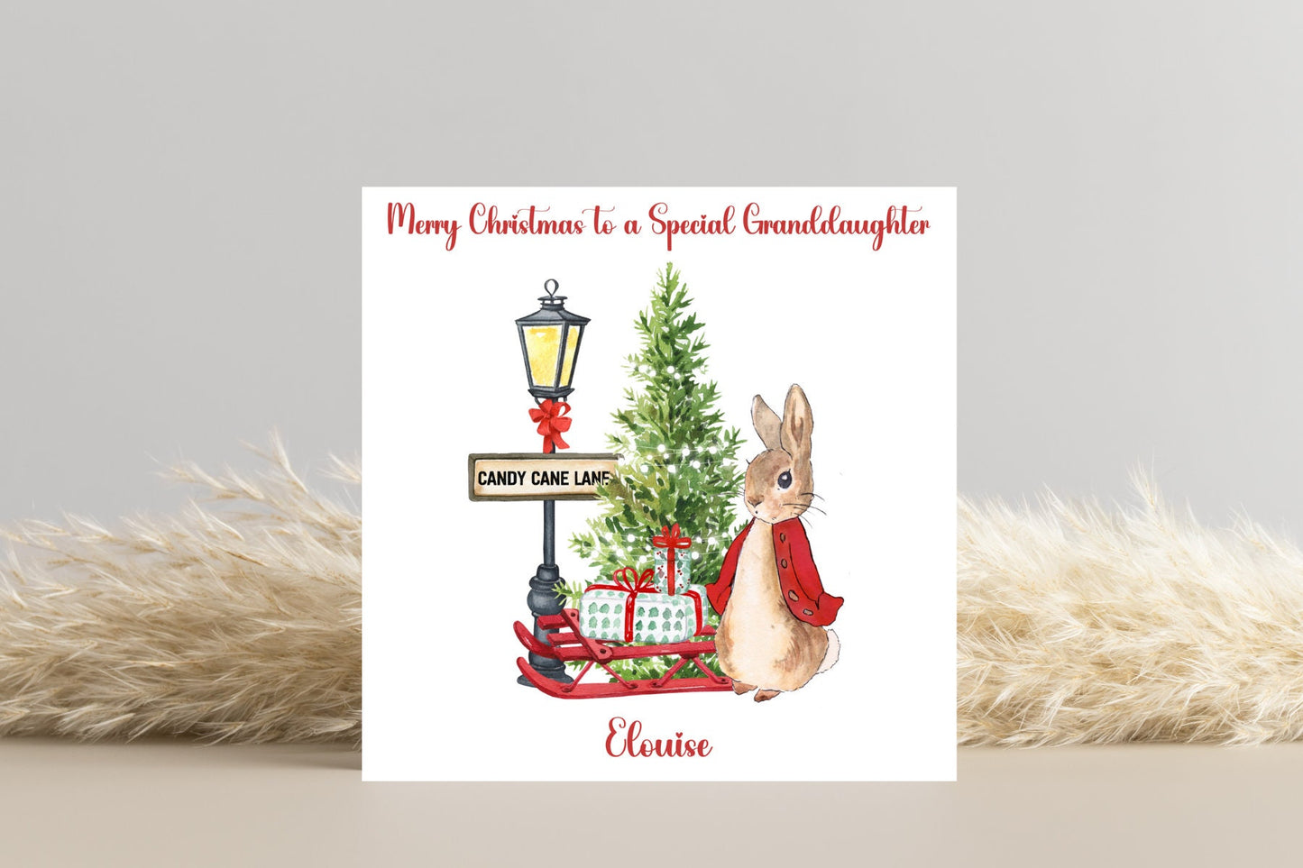 Peter Rabbit Christmas Card- Personalise with name and Relationship