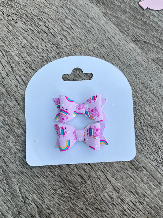 Peppa Pig design Girls pigtail Hair Bows